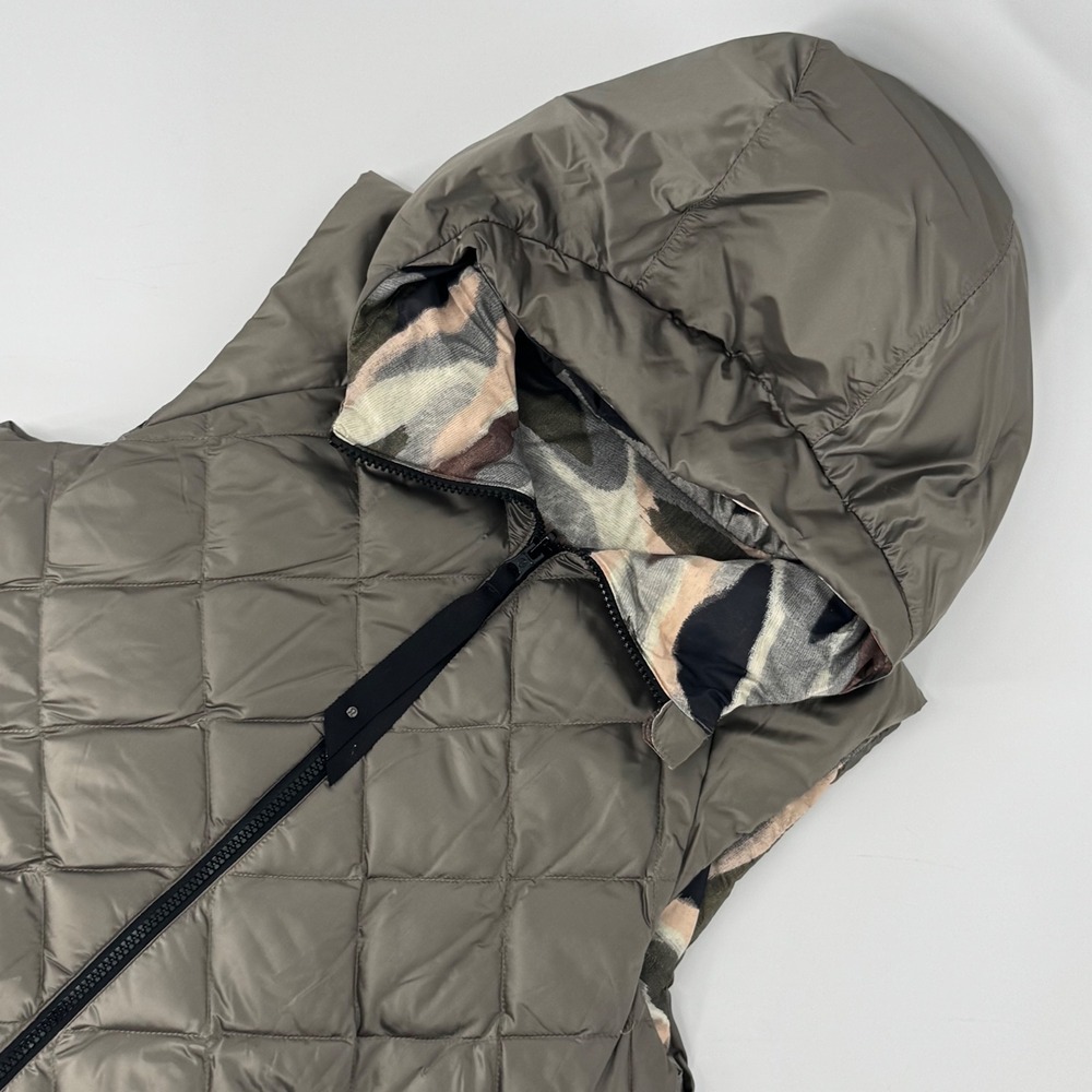 Lululemon Reversible Down Vest Hooded Olive Gray Camo Size 8